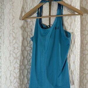 Under Armor Womens Athletic Tank Top Blue Teal Gym Workout Runner Size M